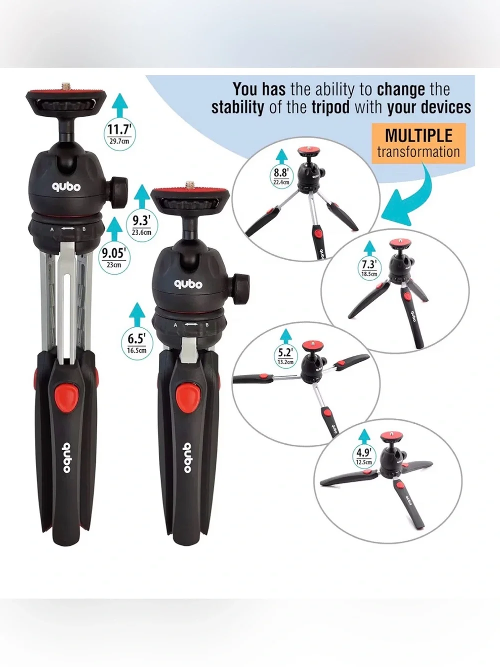 Qubo Mini Tripod for Camera and Phone Tabletop Small Phone Tripod Mount